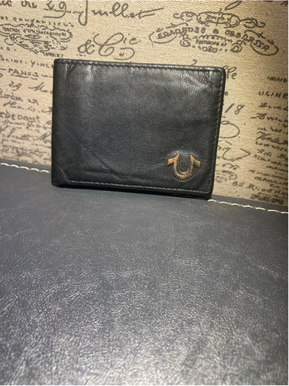 Men's True Religion Black Leather Bifold Wallet One Size